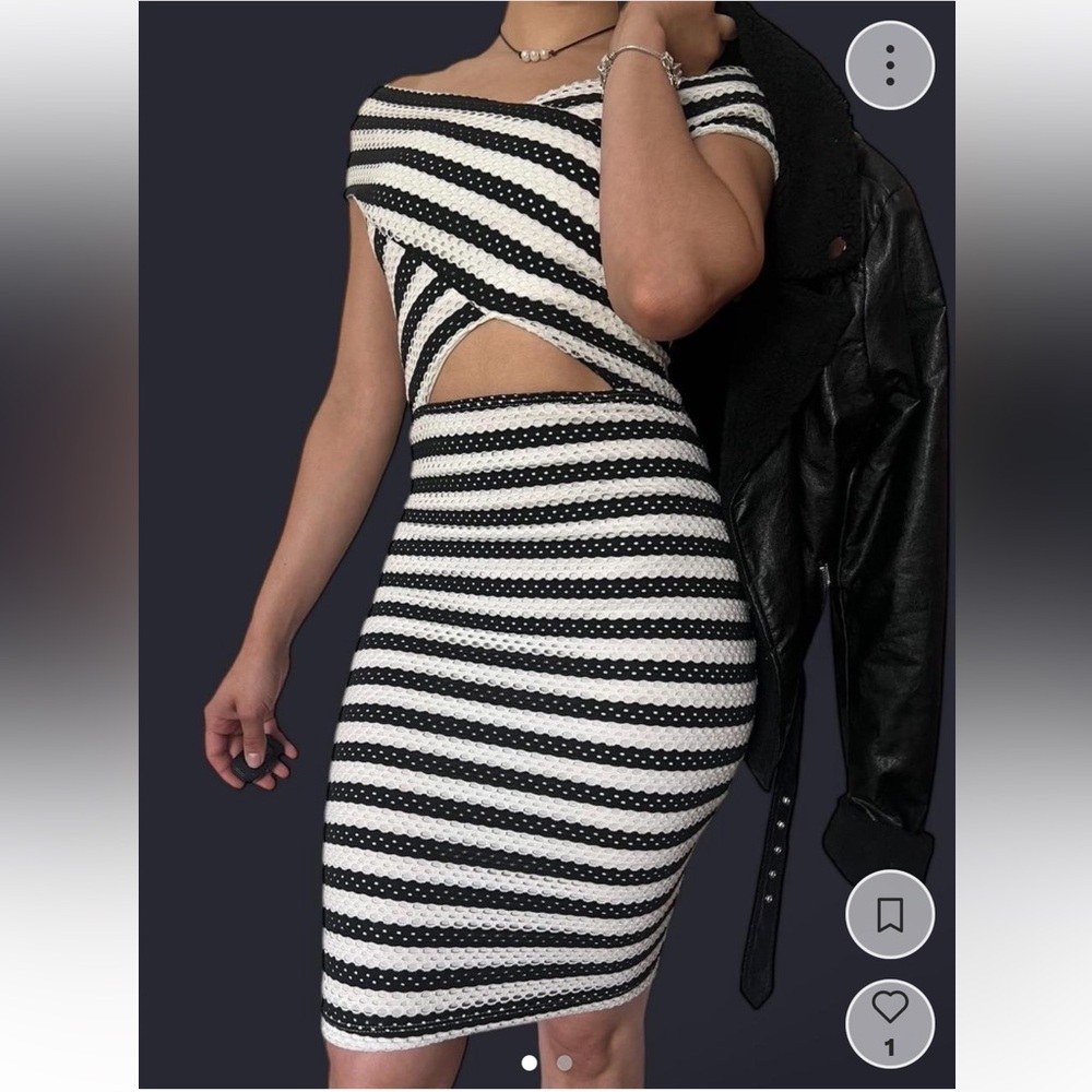 Black and White Striped Cutout Dress